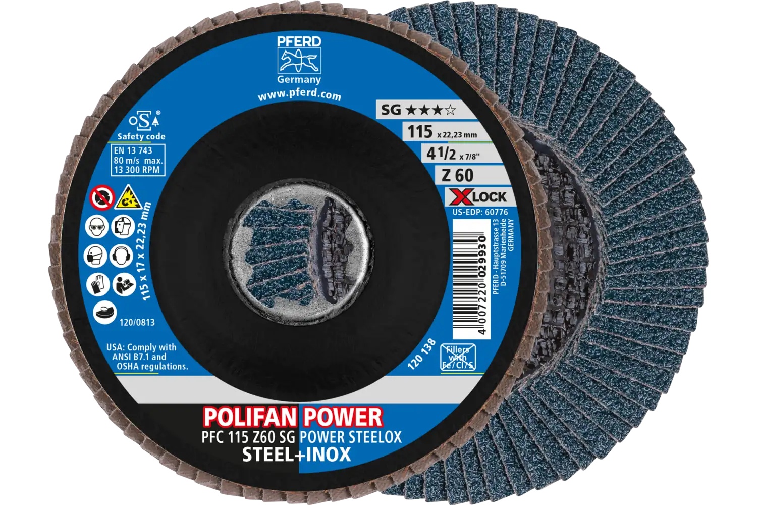 Picture of Pferd Flap Disc, 4-1/2", X-Lock, Z SG Power Steelox, 60 Grit, T29, Conical, Zirconia